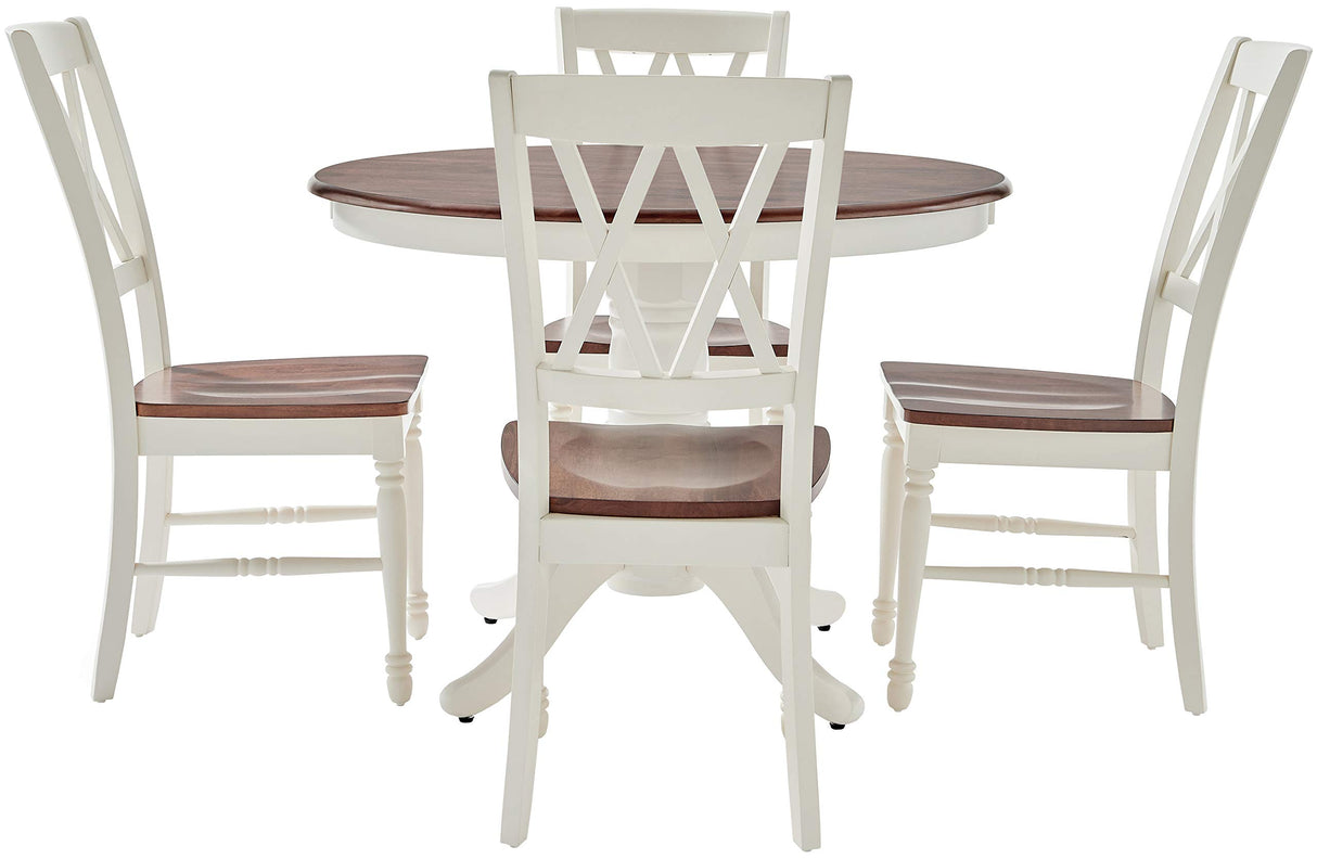 5-Piece Traditional Round Dining Table Set for 4, Distressed White