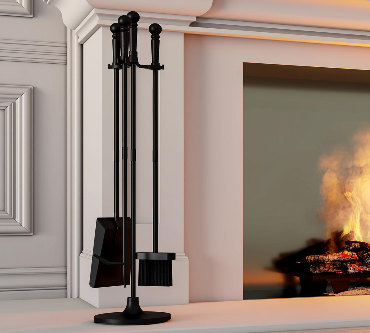 Fireplace Tools Set 4 Pieces Black Wrought Iron Fire Tool Set