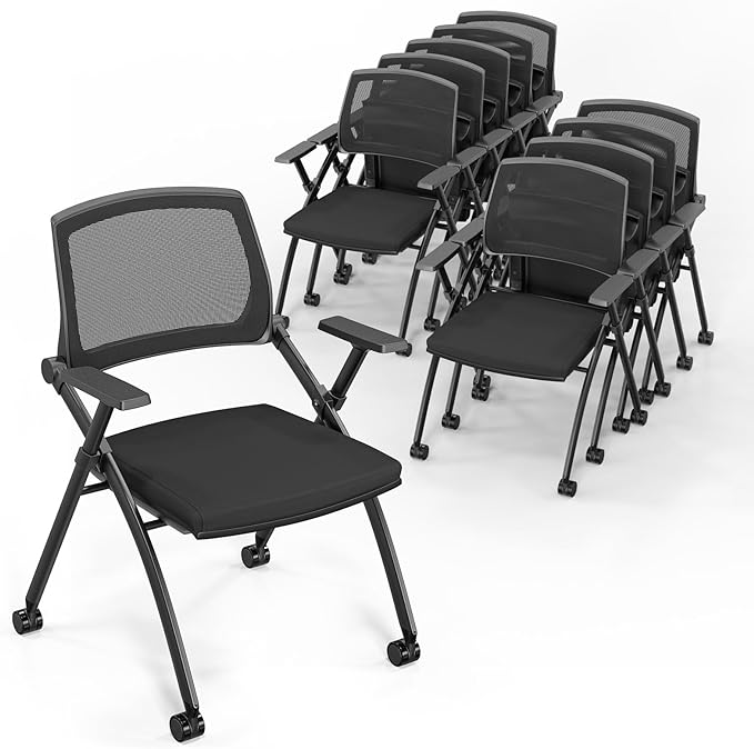 6 Pack Stackable Conference Room Chairs with Wheels, Folding Office Chair