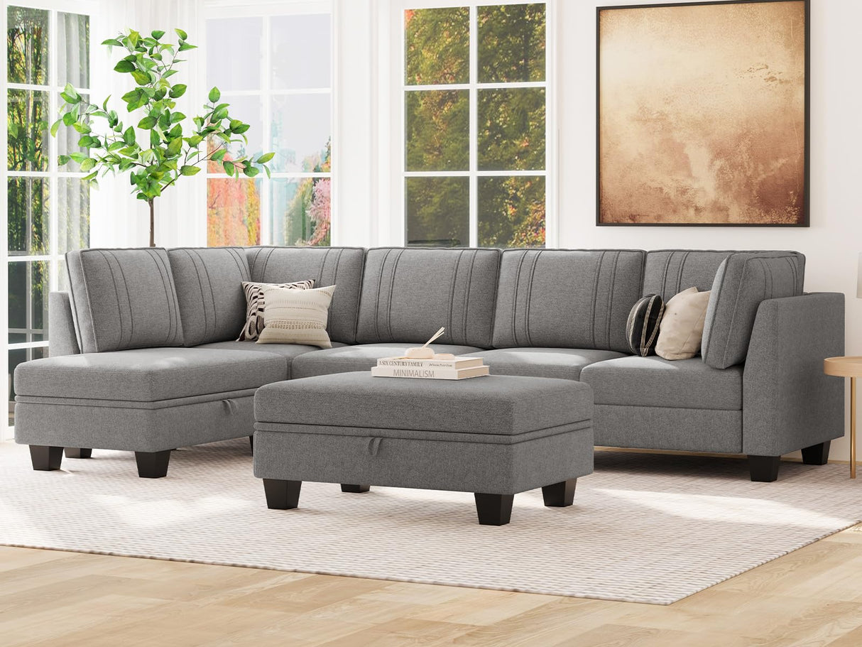 Sectional Couch with Storage Ottoman Fabric U Shaped Couch Sofa