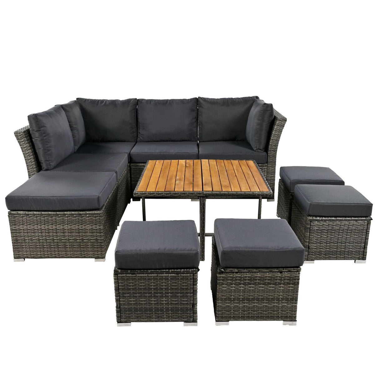 9 Pieces Patio Furniture Set, All Weather Wicker Rattan Outdoor Sectional Sofa Conversation Set