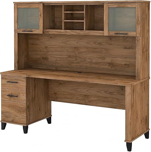 Somerset 72-Inch Computer Desk with Hutch & Drawers – Storm Gray Executive Office Desk