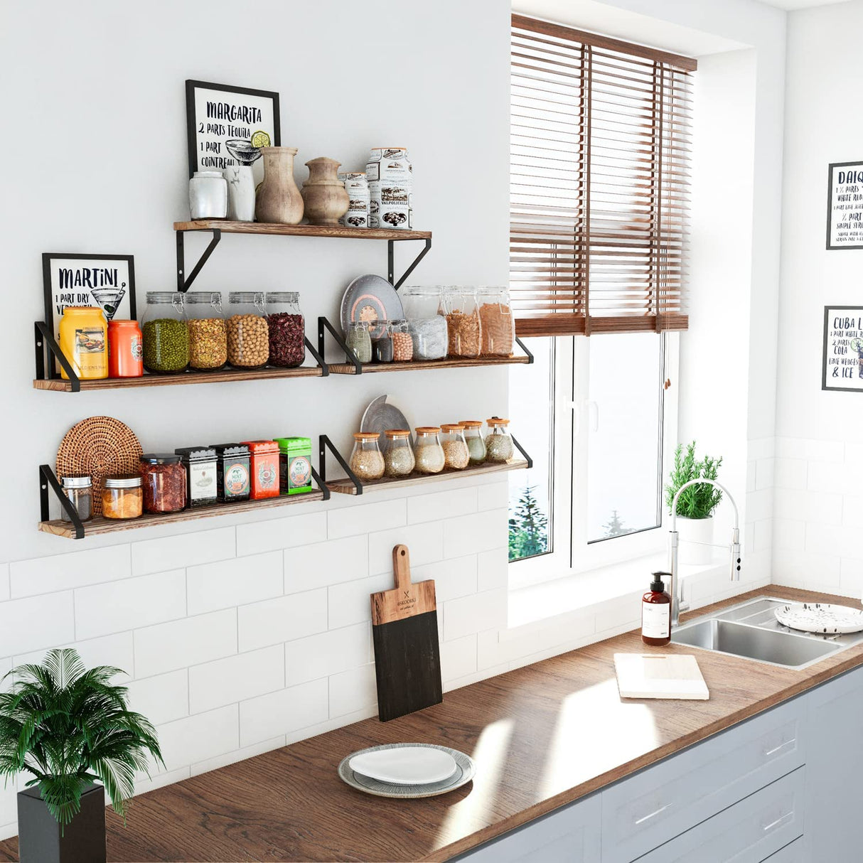 Ponza 24" Floating Bookshelf, Wood Floating Shelves for Wall Storage, Rustic Wall Shelves