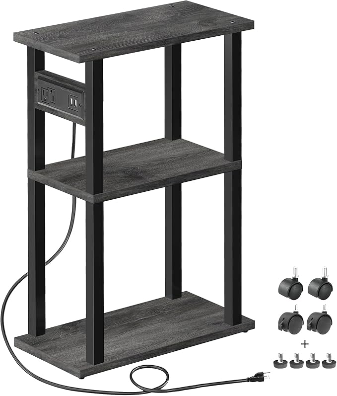 Side Table with Charging Station, End Tables with USB Ports and Outlets, Nightstand with 2