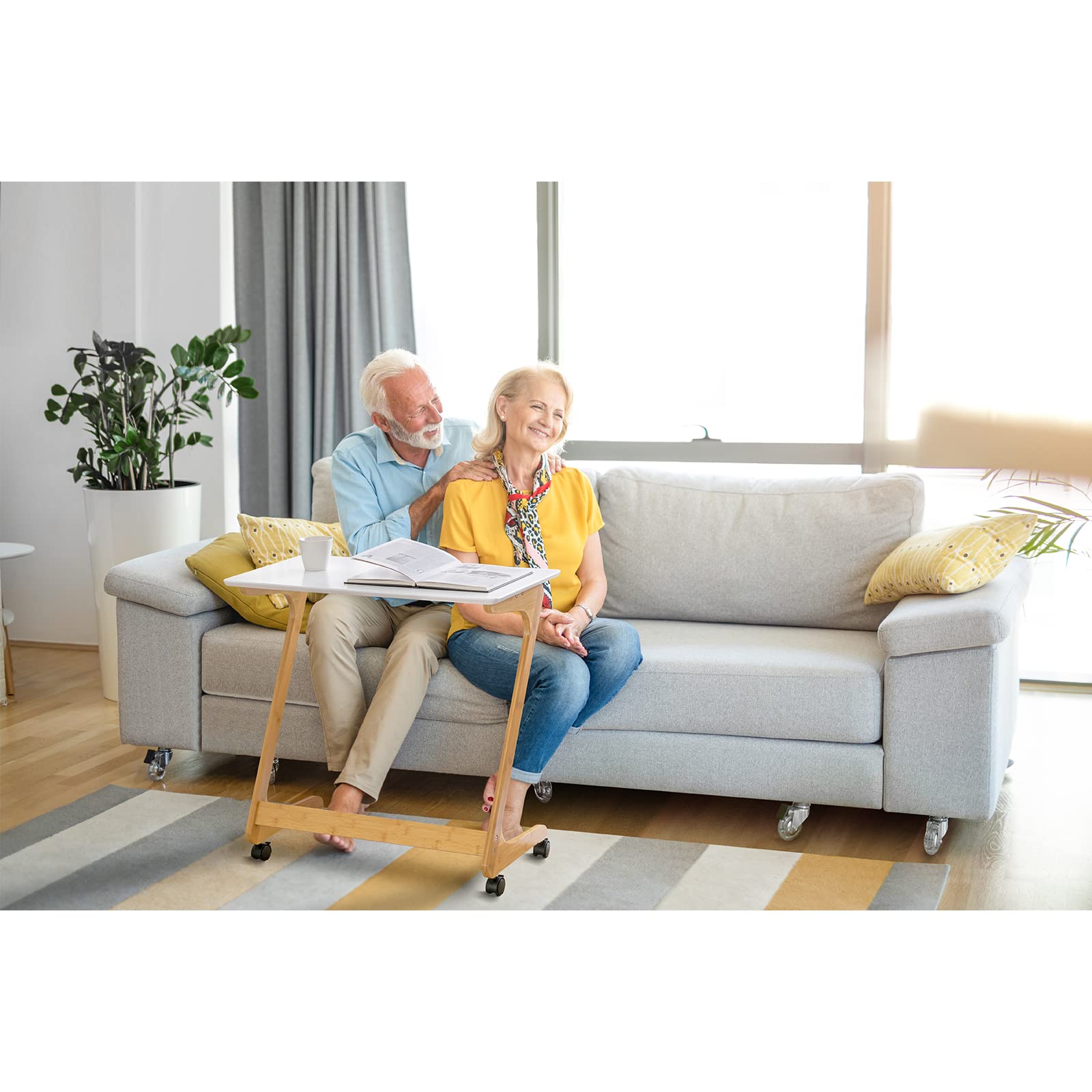 TV Tray Table with Wheels Sofa Side Table with Casters Couch Laptop Desk End Table Snack Tray