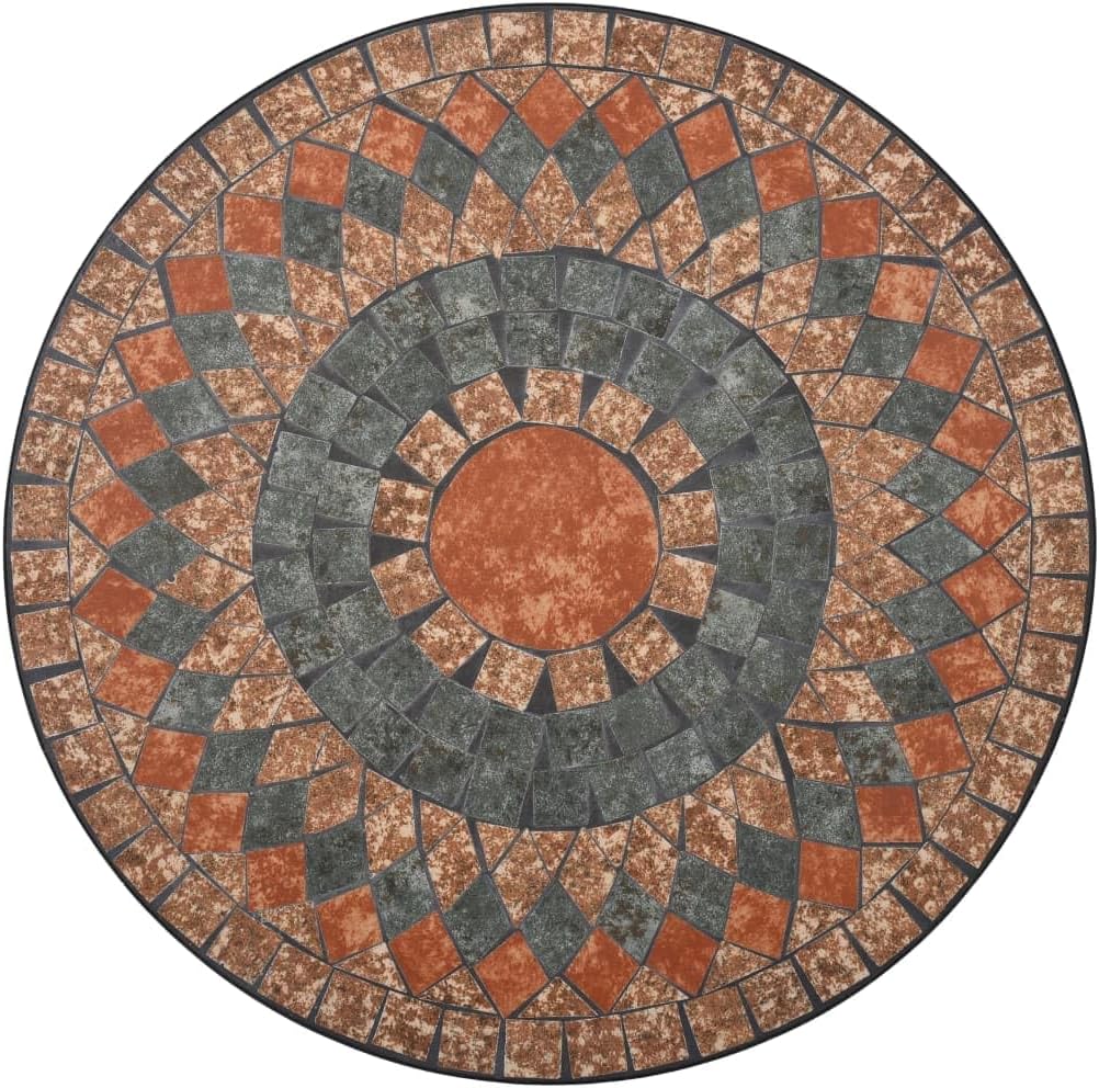 Mosaic Bistro Set 3-Piece Outdoor Patio Furniture - Terracotta Gray Orange Ceramic Tile
