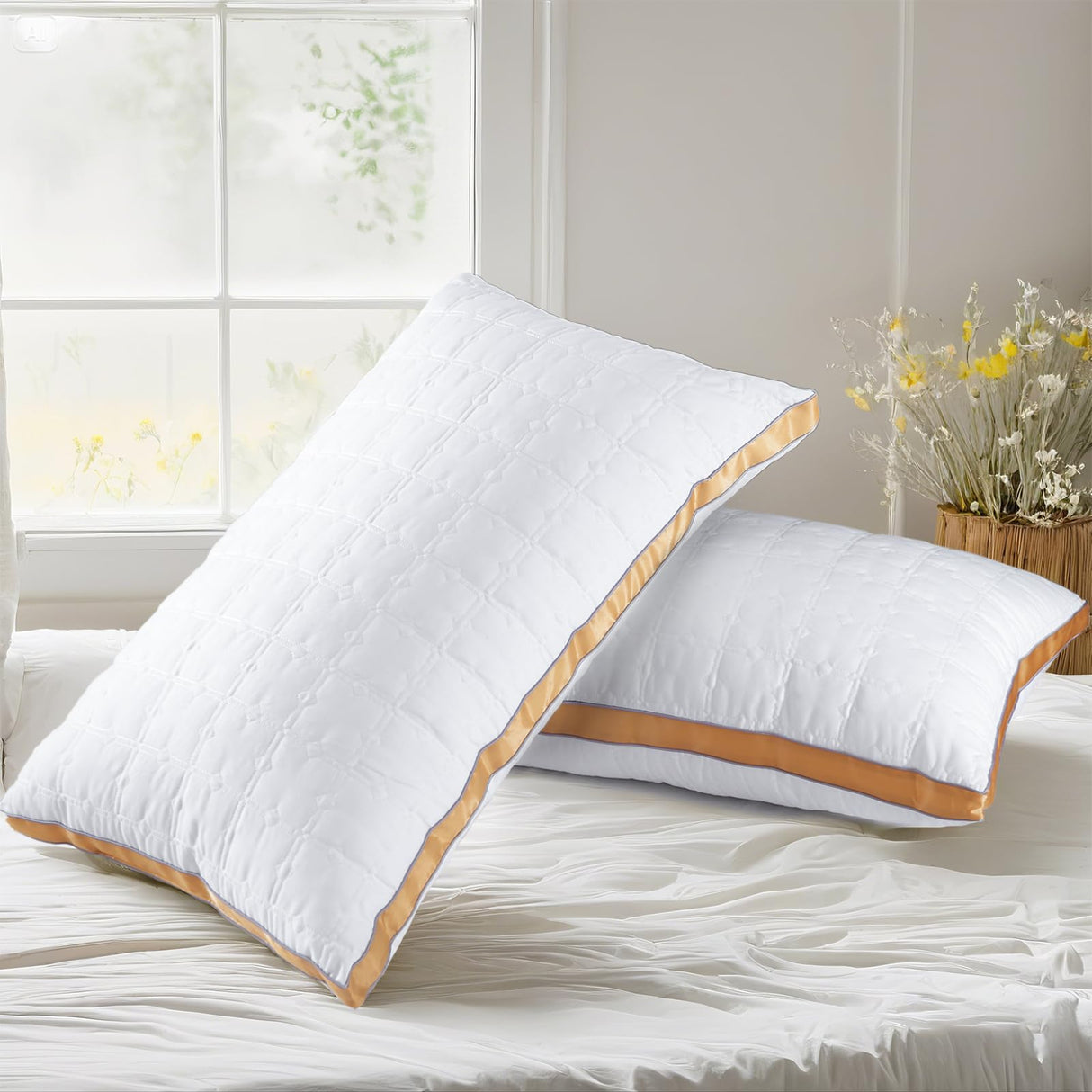 Cooling Queen Size Pillows Set of 2, Hotel Quality Gusseted Bed Pillows for Side