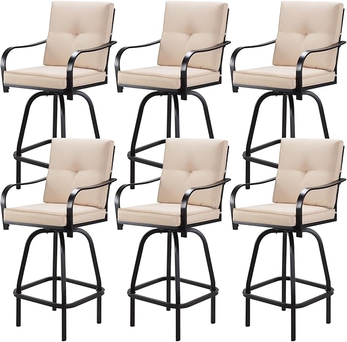 Patio Swivel Bar Stools Set of 4, Outdoor Bar Height Patio Swivel Chairs