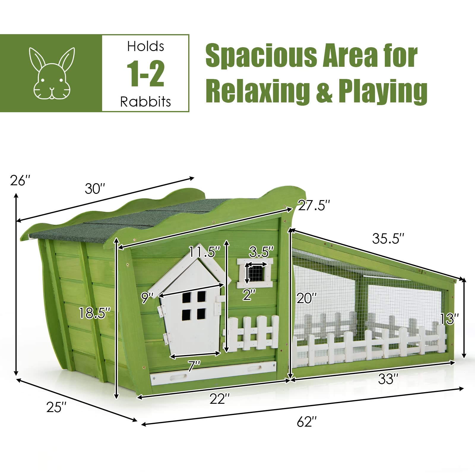 62 Inch Wooden Rabbit Hutch, Outdoor Chicken Coop