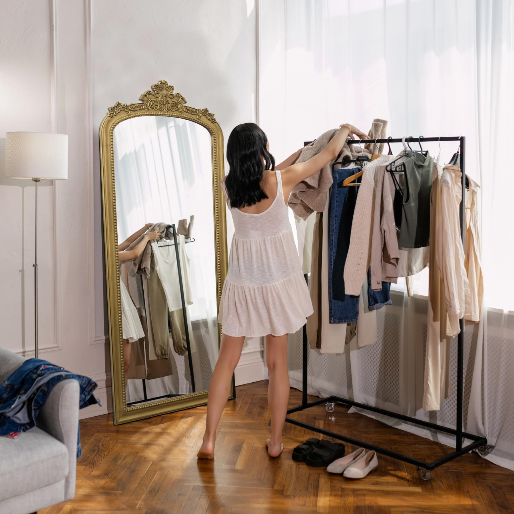 Vintage Gold Floor Mirror Floor Leaning, Antique Ornate Wall Mirror Full Length