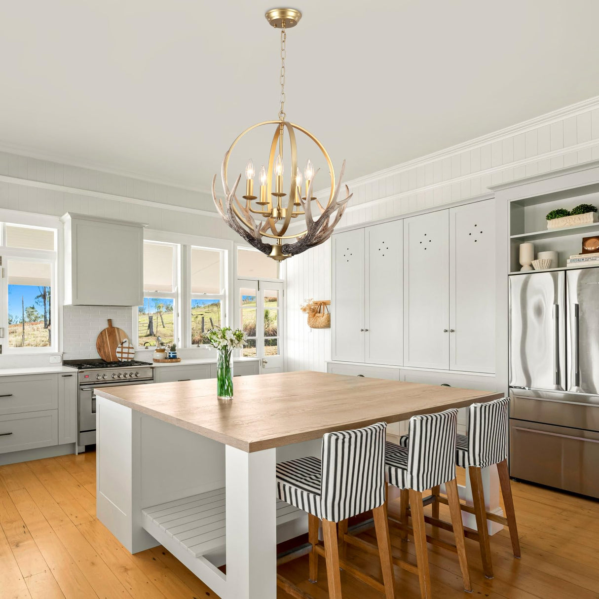 Gold Chandelier 5-Light Farmhouse Chandeliers for Dining Room Rustic Ceiling Light Fixture