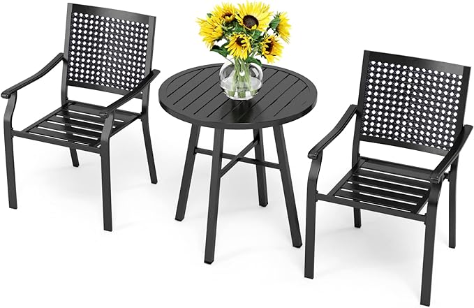 Metal Outdoor Patio Bistro Set 3 Piece Dining Furniture - Black
