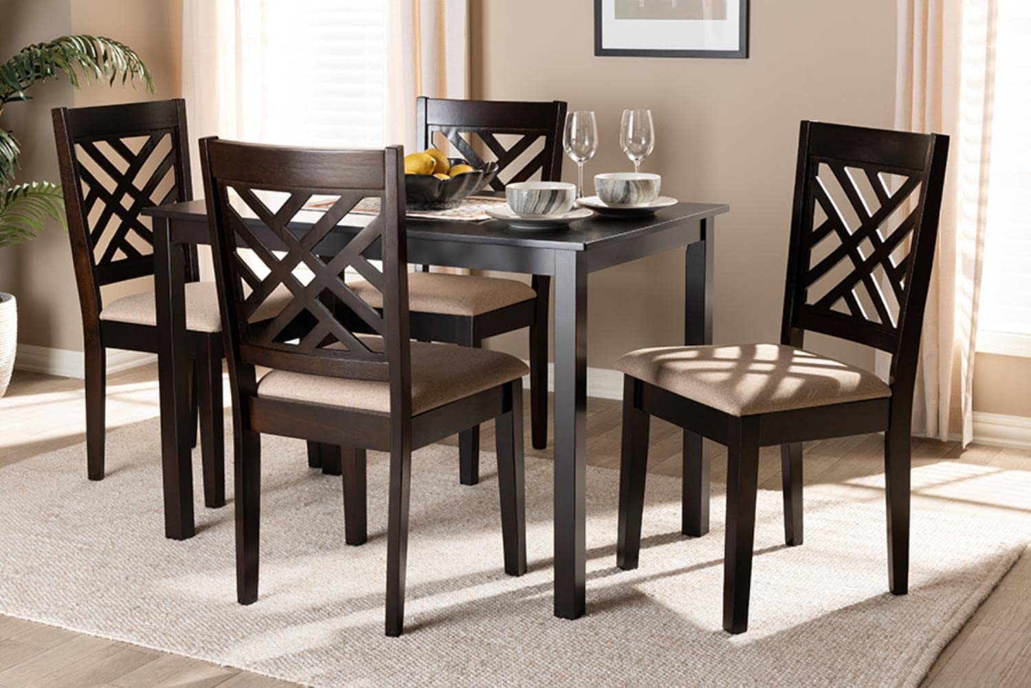 Modern and Contemporary Sand Fabric Upholstered Espresso Brown Finished Wood 5