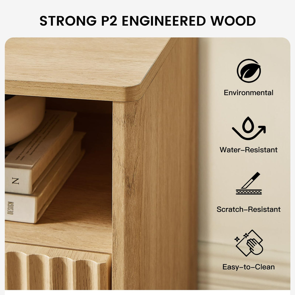 Fluted TV Stand for 50-65" TVs with Drawers and Open Shelf