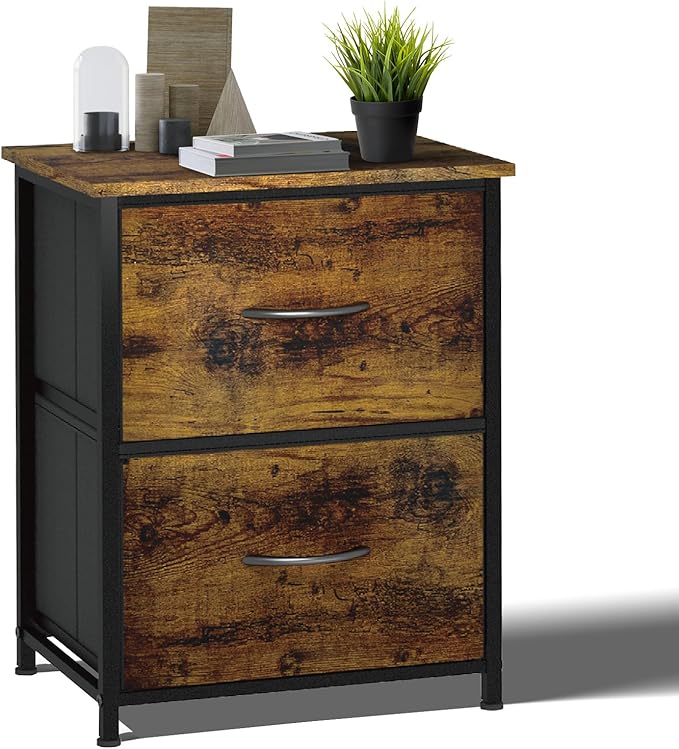 Nightstand with 2 Fabric Drawers, Small Bedside Table