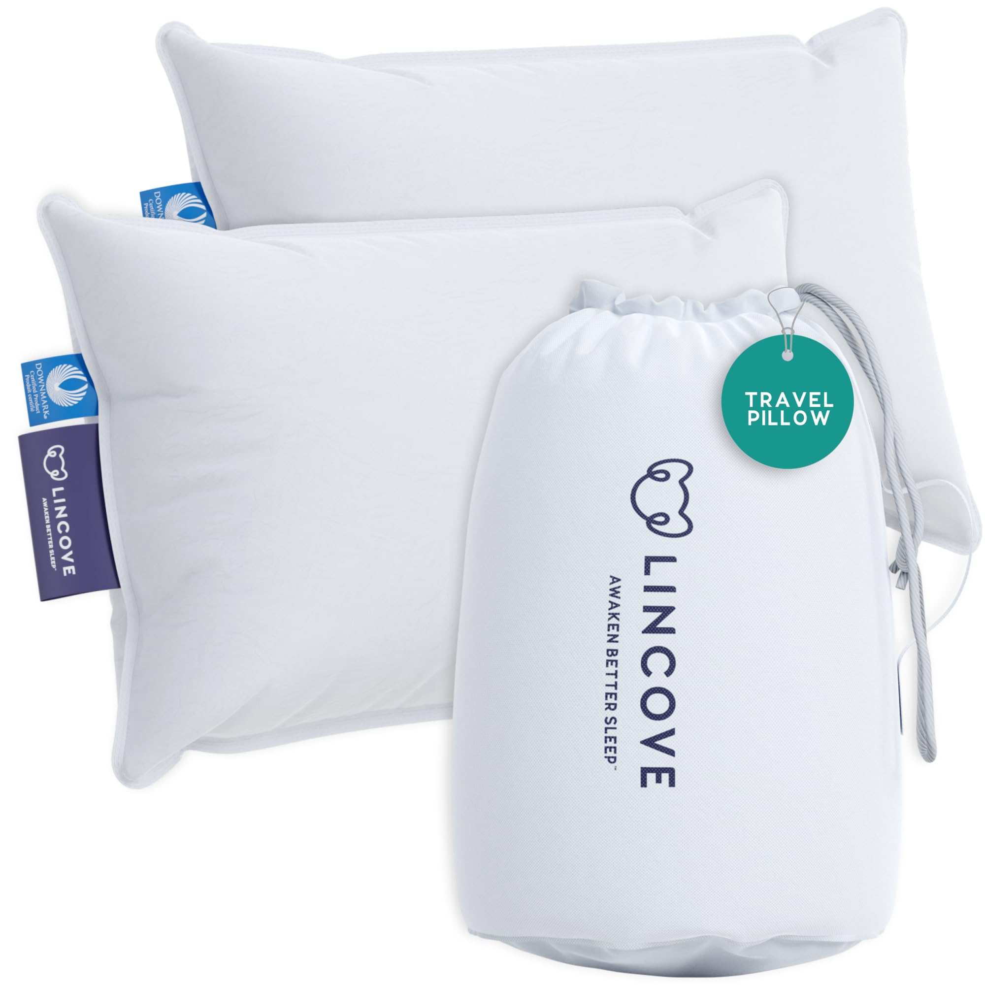 Down Feather Travel Pillow Pack of 2 - Luxury Pillows to Support Head