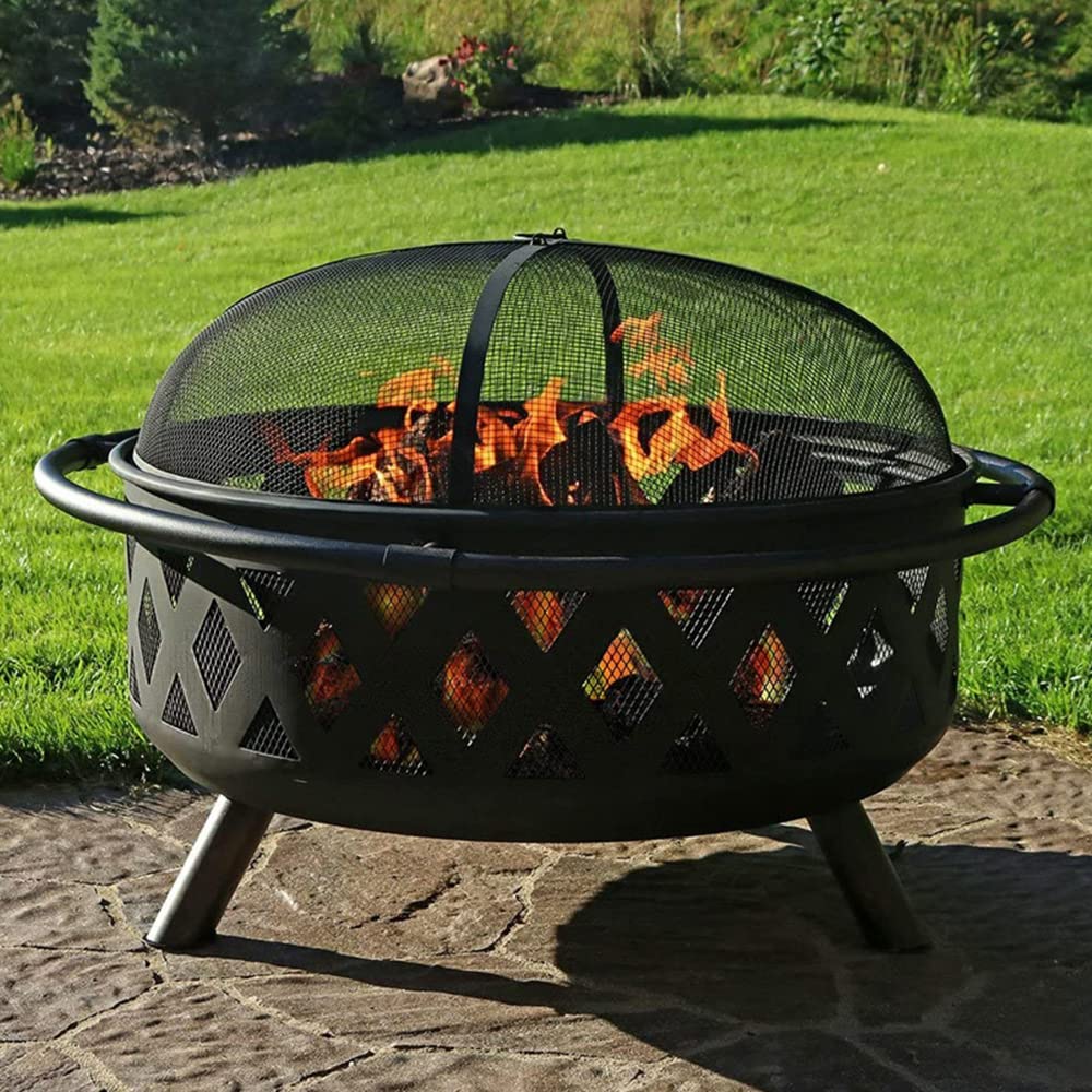 Wood Burning Fire Pits for Outside with Lid,Fire Pit Set with Poker,29.5 inch Four