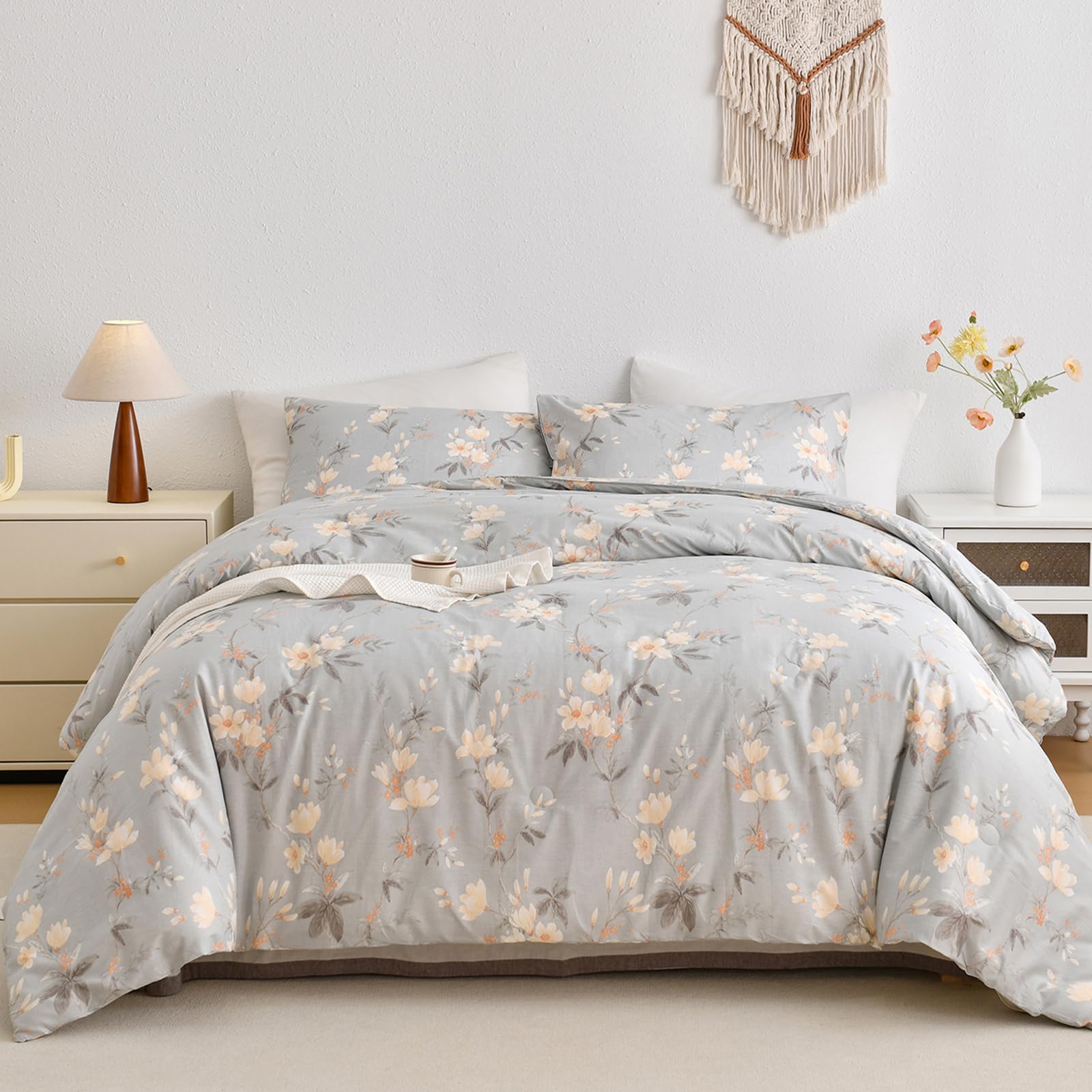 King Size Comforter Set 100% Cotton Floral Bedding Comforter Sets with Light