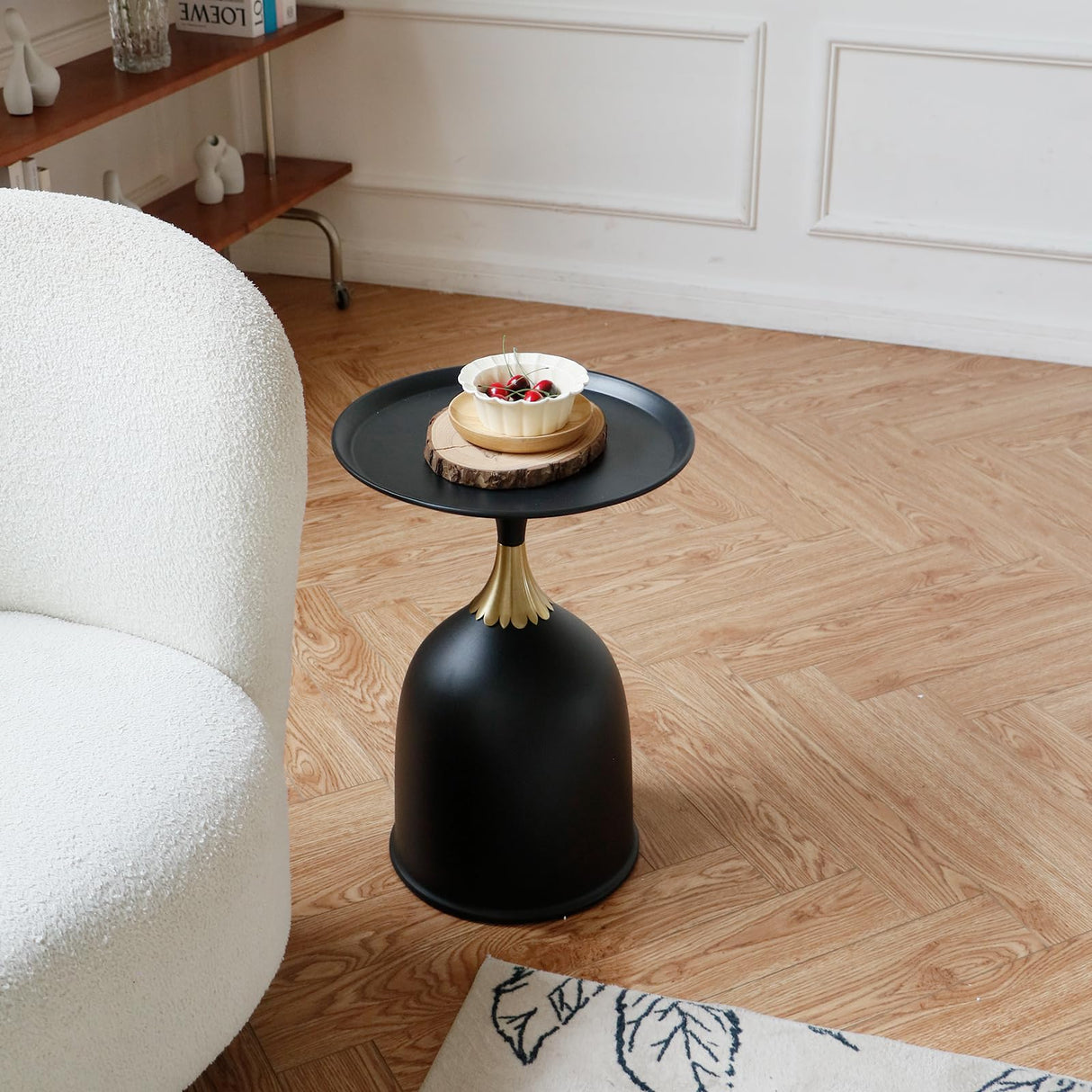 Small Side Table Round End Table, Black Accent Table Modern Minimalist Metal Circle Pedestal Table