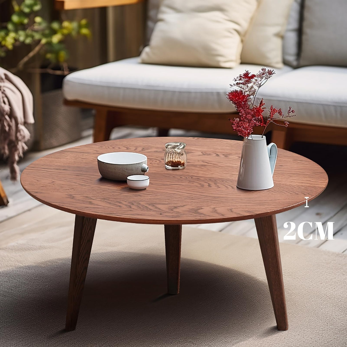 Round Coffee Table - 100% Solid Oak Wood Low Coffee Table