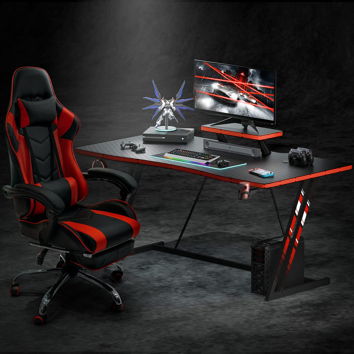 55 inch Gaming Desk PC Computer Table Racing Style Home Office Desk Z Shaped Carbon fiber desktop Gamer