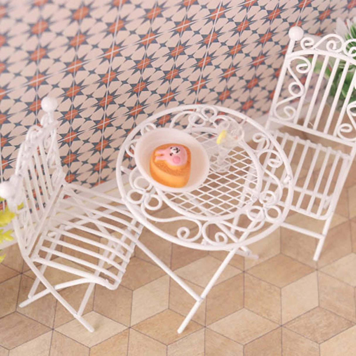 White Metal Bistro Set - 1/12 Scale Miniature Table and Chairs for Dollhouse & Fairy Garden