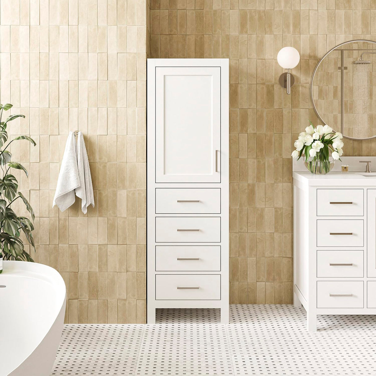 Cambridge Bathroom Storage Cabinet - Solid Hevea Wood and Fully Assembled for Long