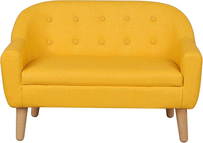 Toddler Sofa Couch, PVC 2-Seat Upholstered Children Sofa Chair with Wooden Legs