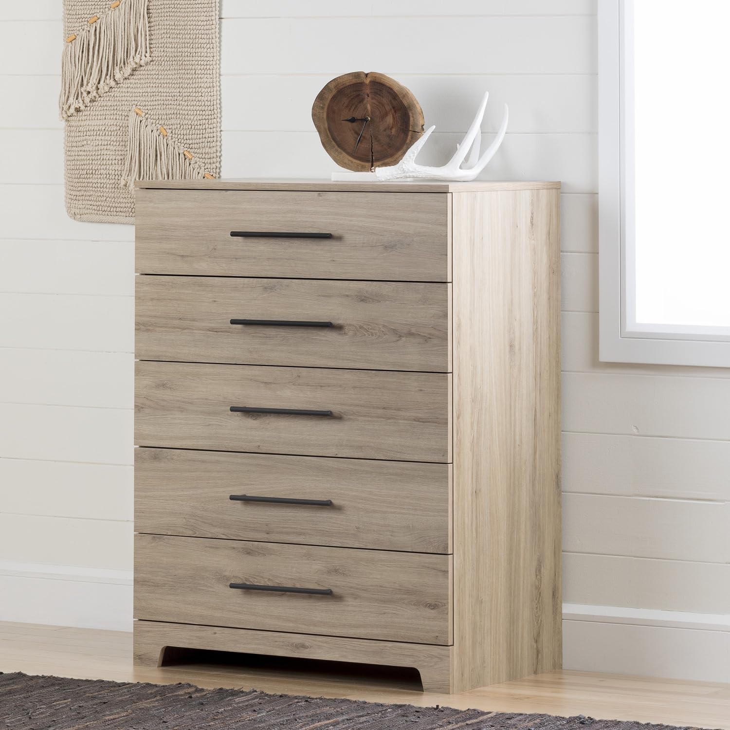 South Shore Primo 5-Drawer Dresser, Rustic Oak with Nickel Finish Handles