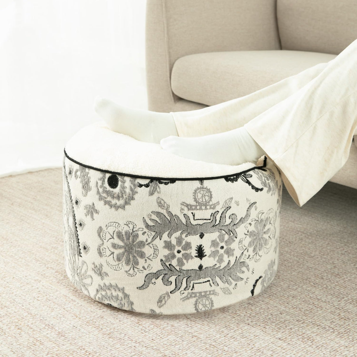 Tufted Pouf Ottoman Cover - Unstuffed Floor Cushion for Living Room, Chenille Fabric