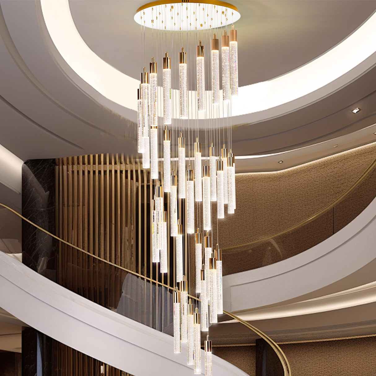 Large Crystal Chandelier – 20FT Adjustable 3-Color Lighting