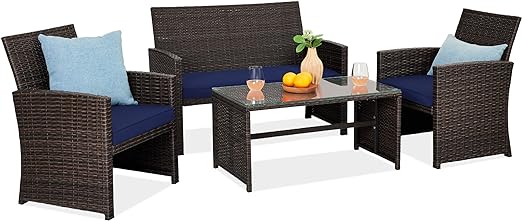 4-Piece Outdoor Wicker Patio Conversation Furniture Set for Backyard w/Coffee Table