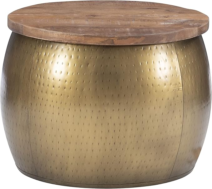 Janice Large Gold Drum Table with Storage