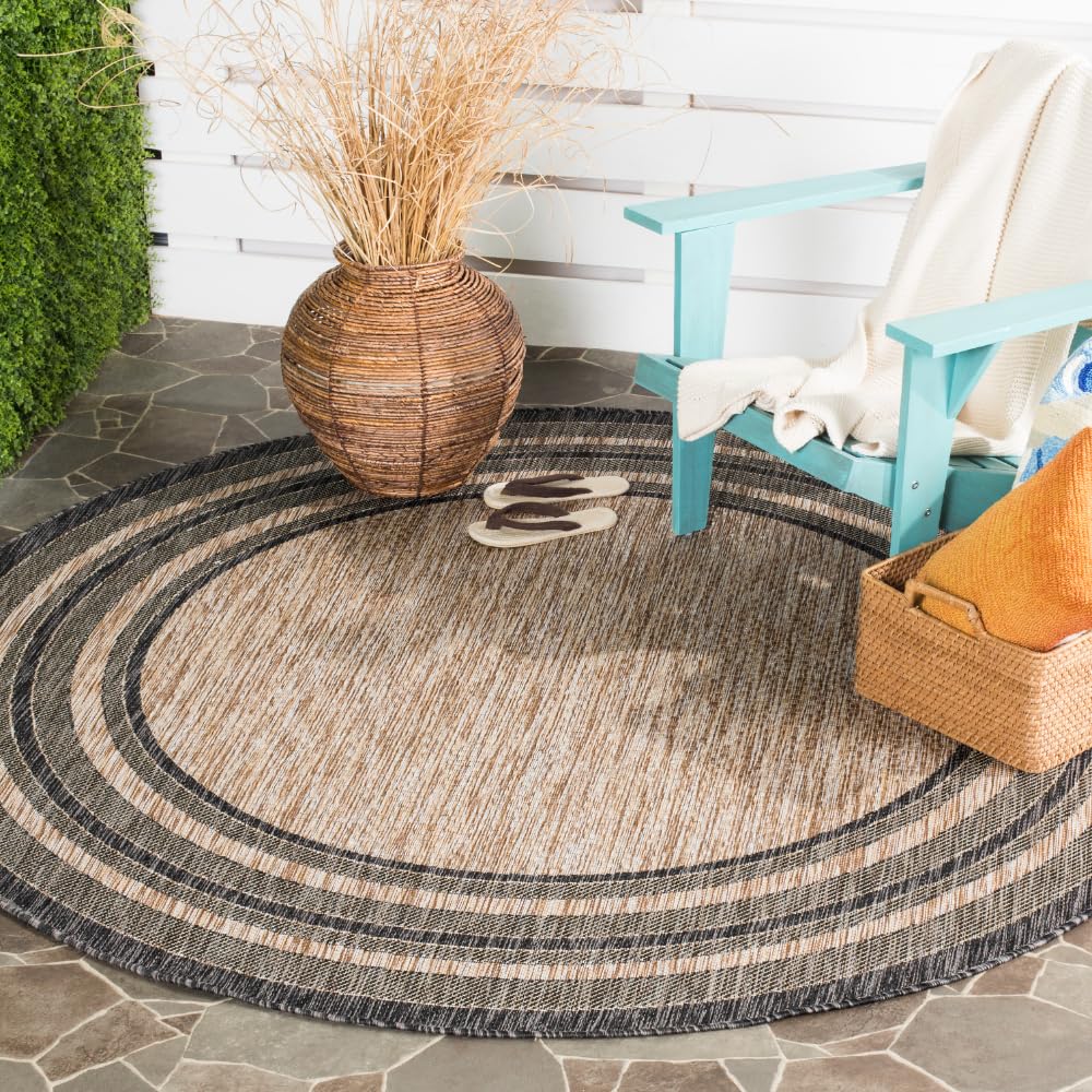 Courtyard Collection 6'7'' Round Natural / Black CY8475 Indoor/ Outdoor Patio Backyard