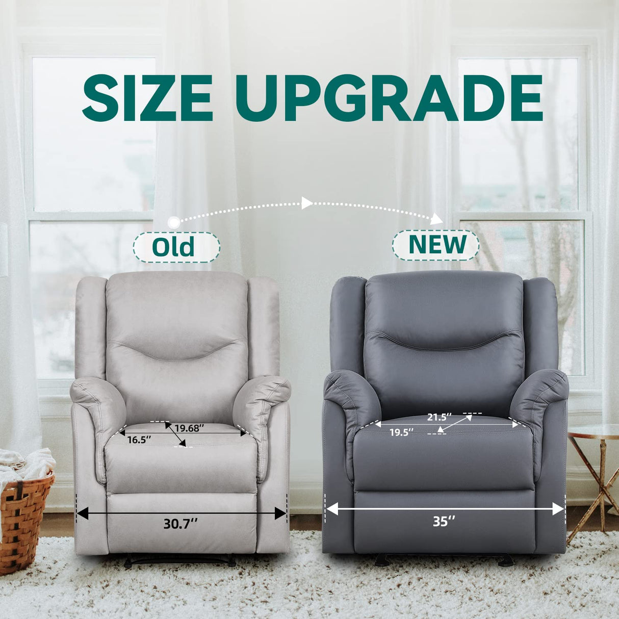 Sereno Glider Recliner Chair – Suede Fabric, Push-Button Recline