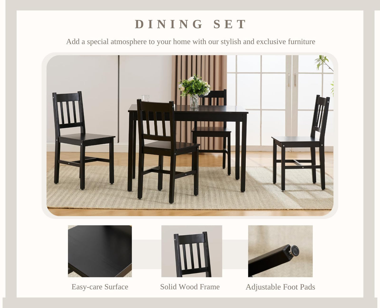 Set for 4 Farmhouse Dining Table and Chairs Set Wooden Rectangle Dinette Set of 5 for Small Space