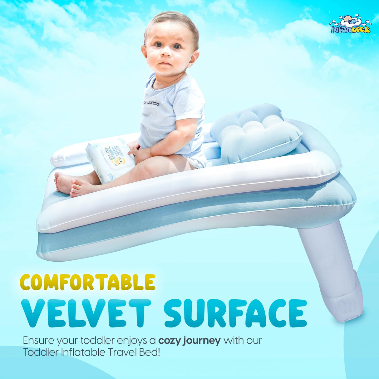 Inflatable Toddler Airplane Bed - Baby Travel Bed for Airplane & Car with Safety Belt