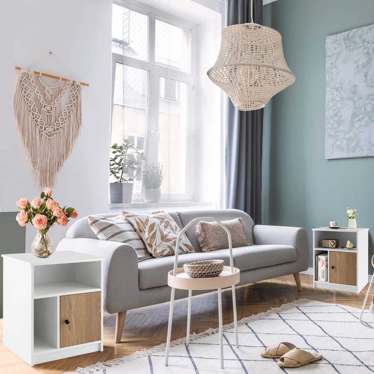 Nightstand Set of 2, Wooden Sofa Side End Table