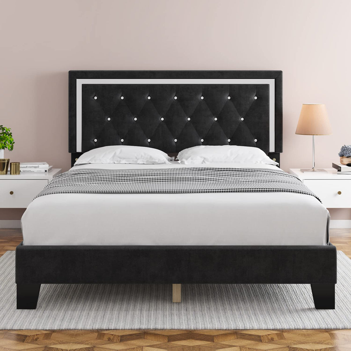 LuxeLift Full Platform Bed Frame with Adjustable Headboard & Diamond Tufting
