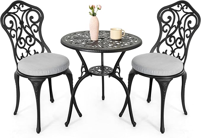 3 Pieces Patio Bistro Set, Outdoor Bistro Set with 2 Chairs, Round Table with Umbrella Hole