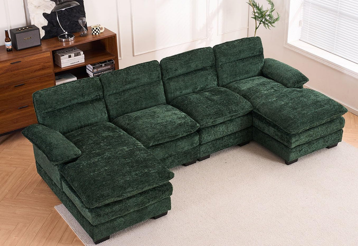 PlushNest 111.8" U-Shaped Cloud Sofa – Chenille Upholstery