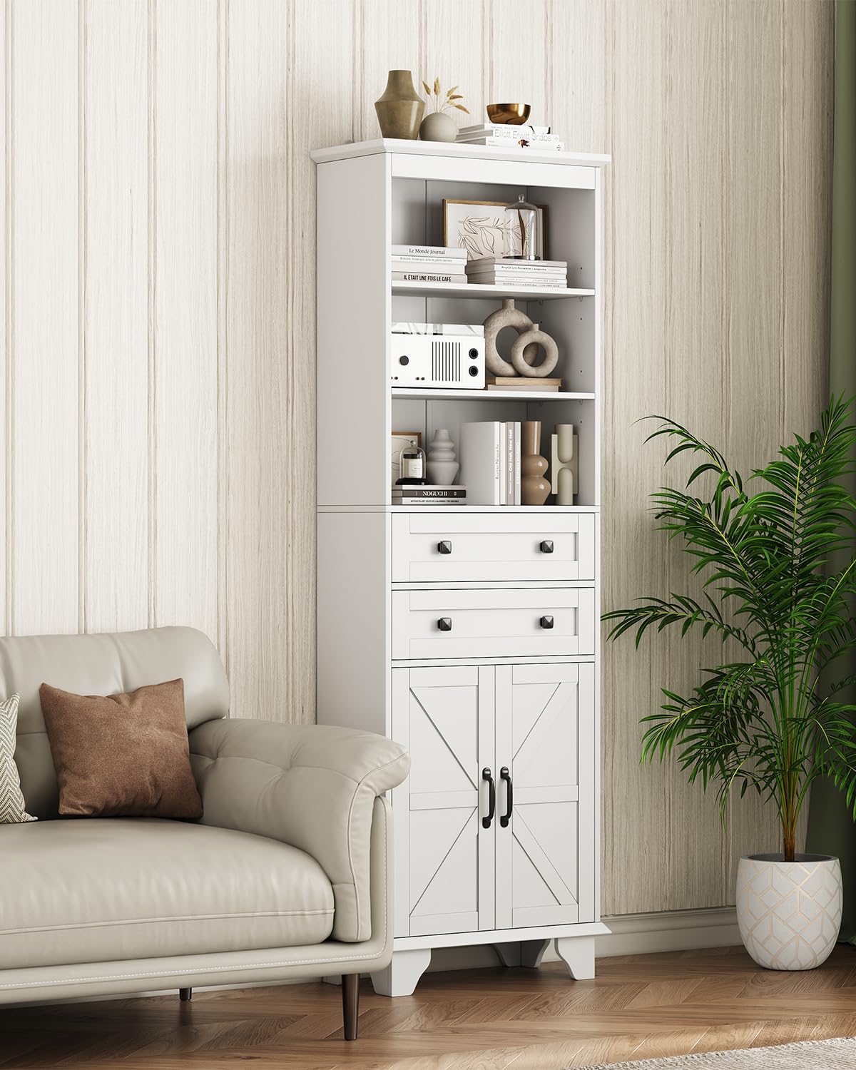 72" Tall Bathroom Storage Cabinet, Farmhouse Storage Cabinet with 2 Drawers