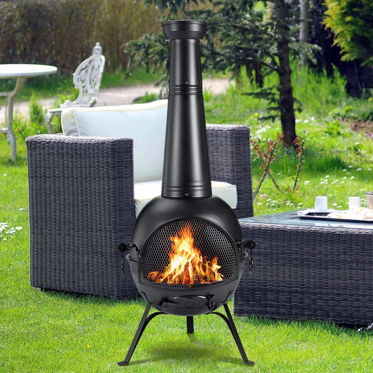 Prairie Fire Outdoor Chiminea Fireplace Deck or Patio Backyard Wooden Fire Pit