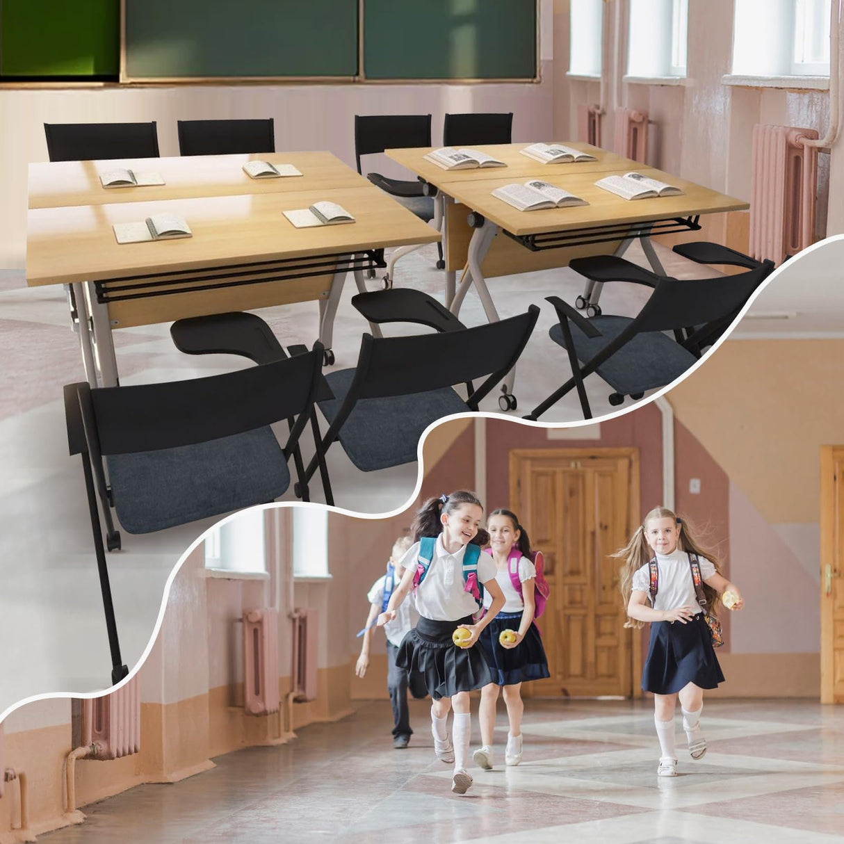 6-Pack Folding Conference Table for 12-16 People,Modern Flip Top Training Room