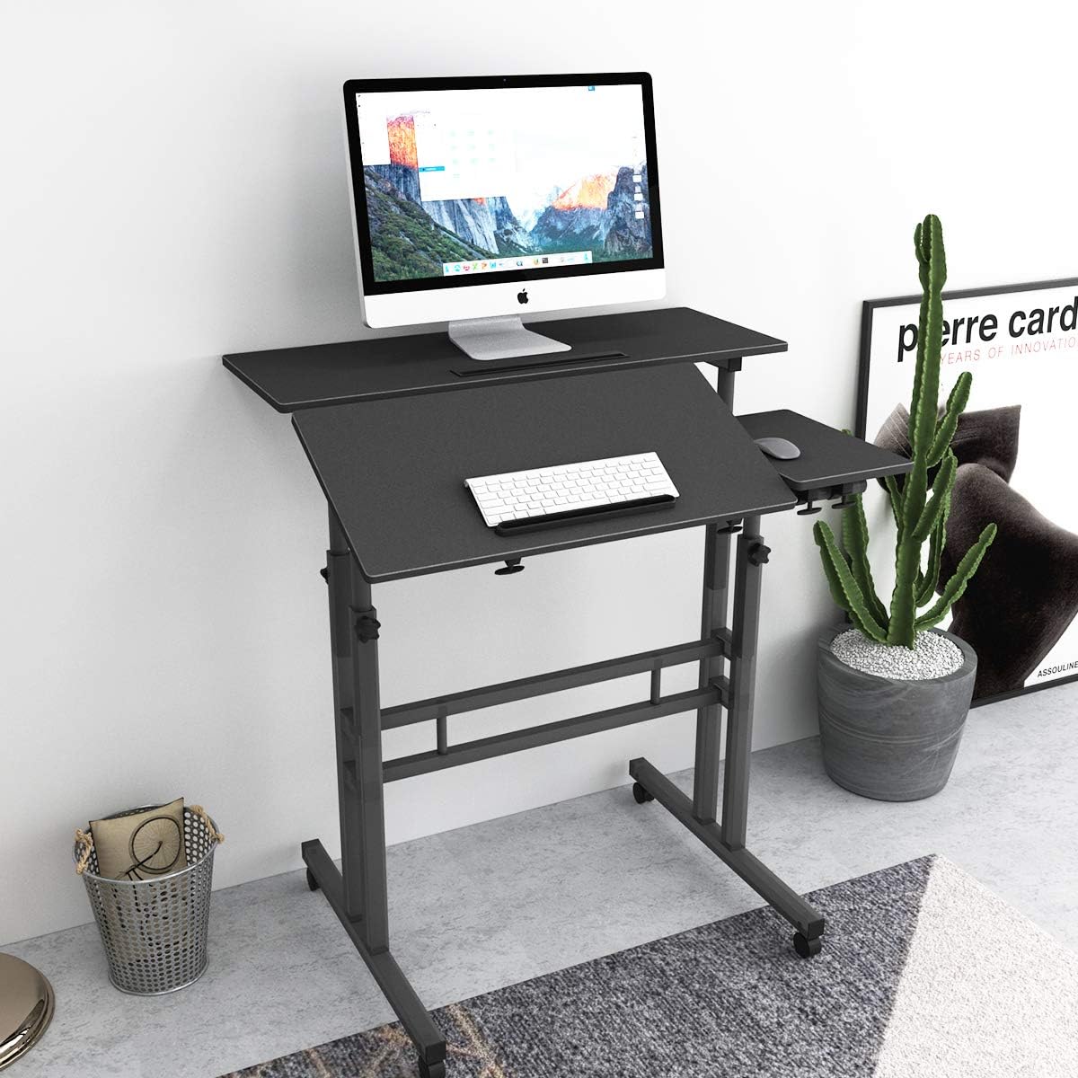 Mobile Laptop Stand 31.5 inches Small Rolling Standing Desk with Wheels Height Adjustable Standing Desk