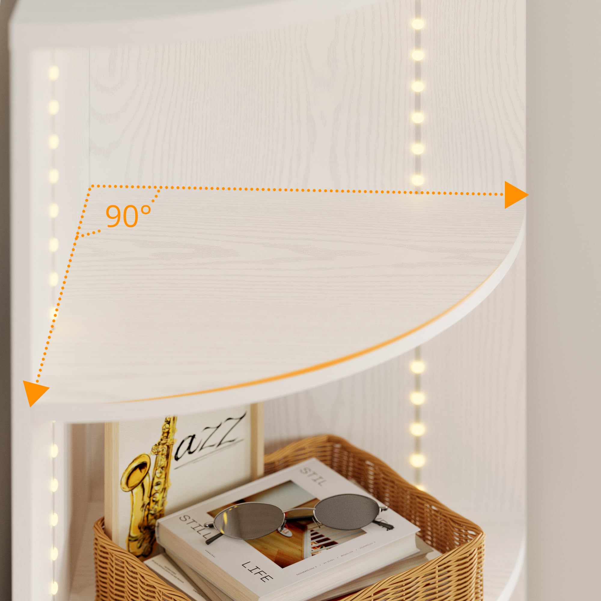 IRONCK Corner Shelf with Doors, Corner Cabinet with LED Light, 5-Tier Storage Cabinet with Doors, Tall Corner Bookshelf for Living Room, Laundry Room, Kitchen, Bar, Small Space