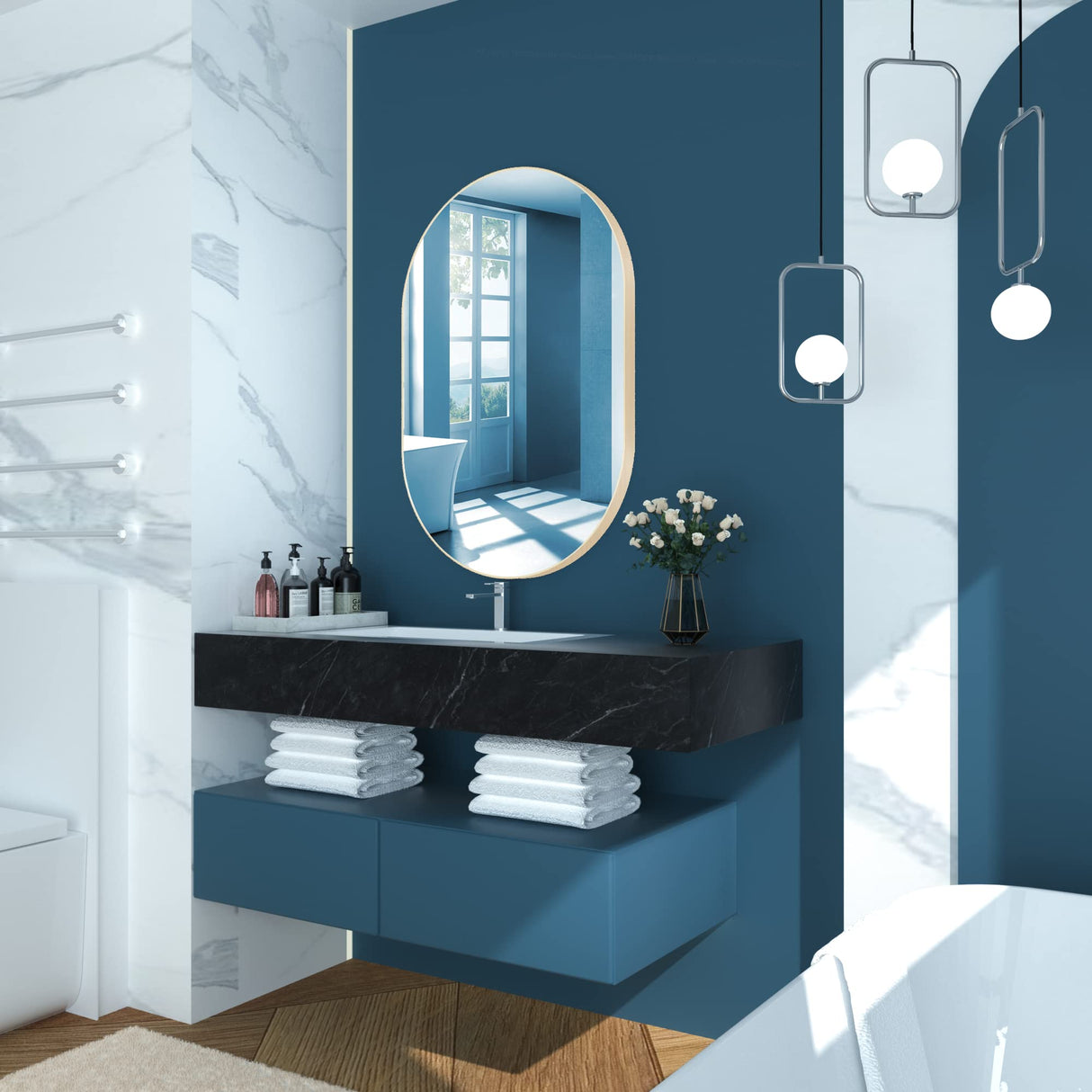 Wall Mirror for Bathroom, Bedroom, Living Room - 36 x 24 Inch Oval Wall Mounted Make