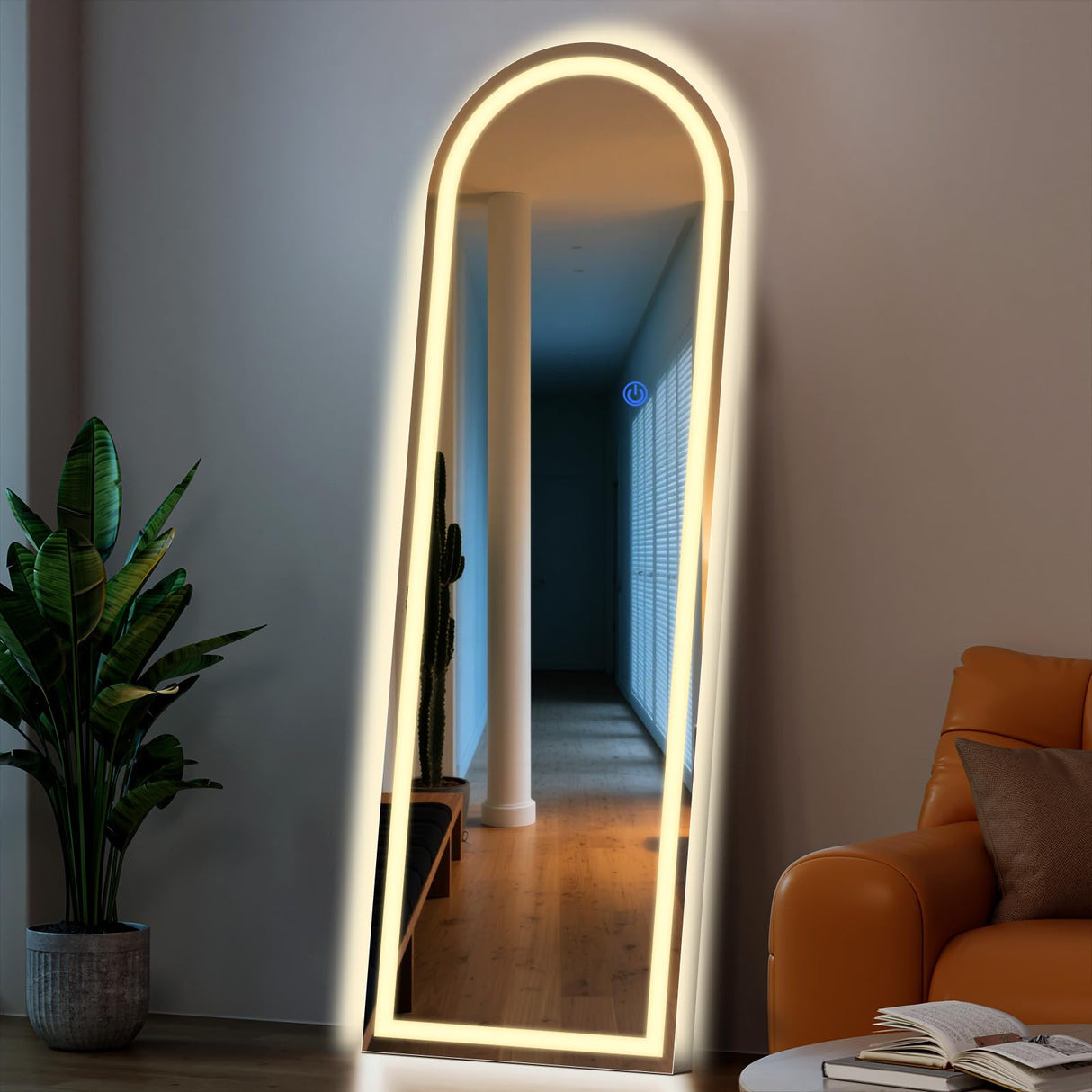 Arch Full Length LED Mirror 56x20 - Standing Floor Mirror with Adjustable Lighting
