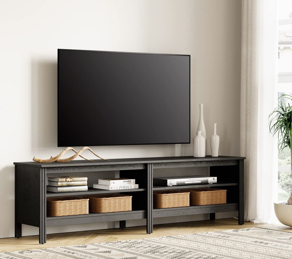 70 Inch TV Stand for TVs up to 75", Classic Entertainment Center with 4 Storage Shelf