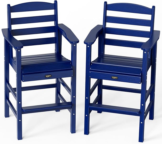 Outdoor Bar Stools Set of 2, HDPE Weather Resistance Tall Adirondack Chairs Outdoor Bar